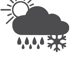An icon of a cloud with a sun on top and raindrops and snow coming out of the bottom